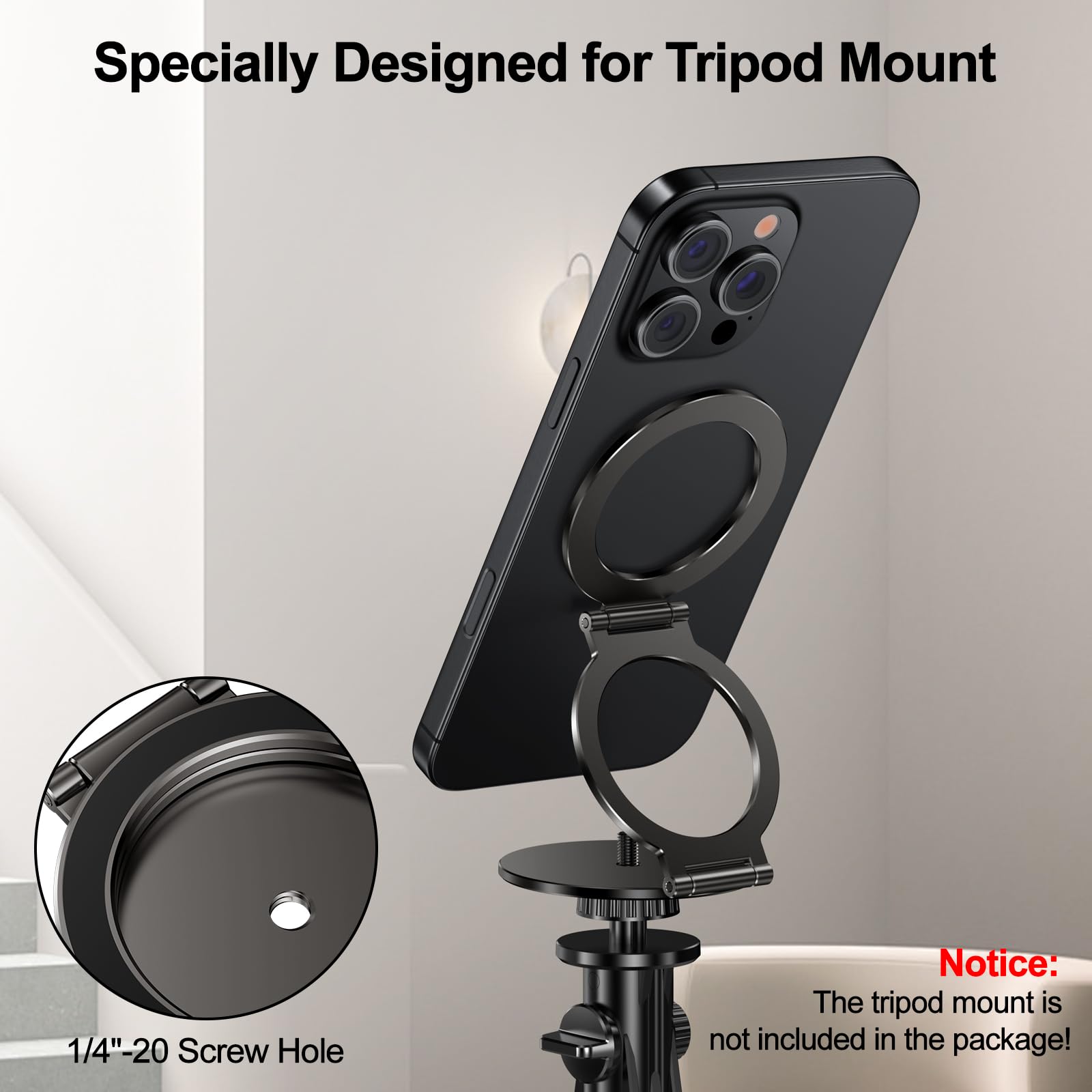 Magdigiteh Dual Magnetic Ring Phone Holder For Magsafe, 1/4'' Screw Hole Tripod Mount, Attach Your Phone To Iron Object, Adjusta